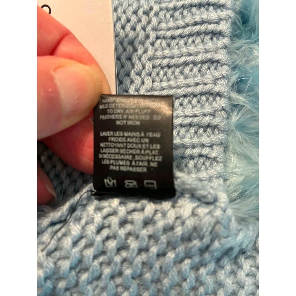 Christian Cowan x Maxbone Feather Jumper Dog Sweater L Blue NEW Ostrich Trim